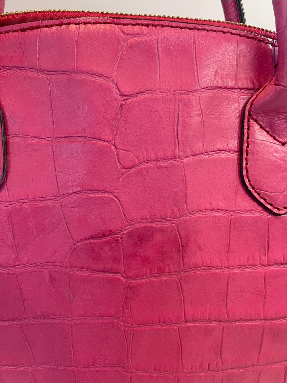 MCM Pink Croc Embossed Leather Satchel Bag w/ Keys & Entrupy Authenticationy - Picture 6 of 17